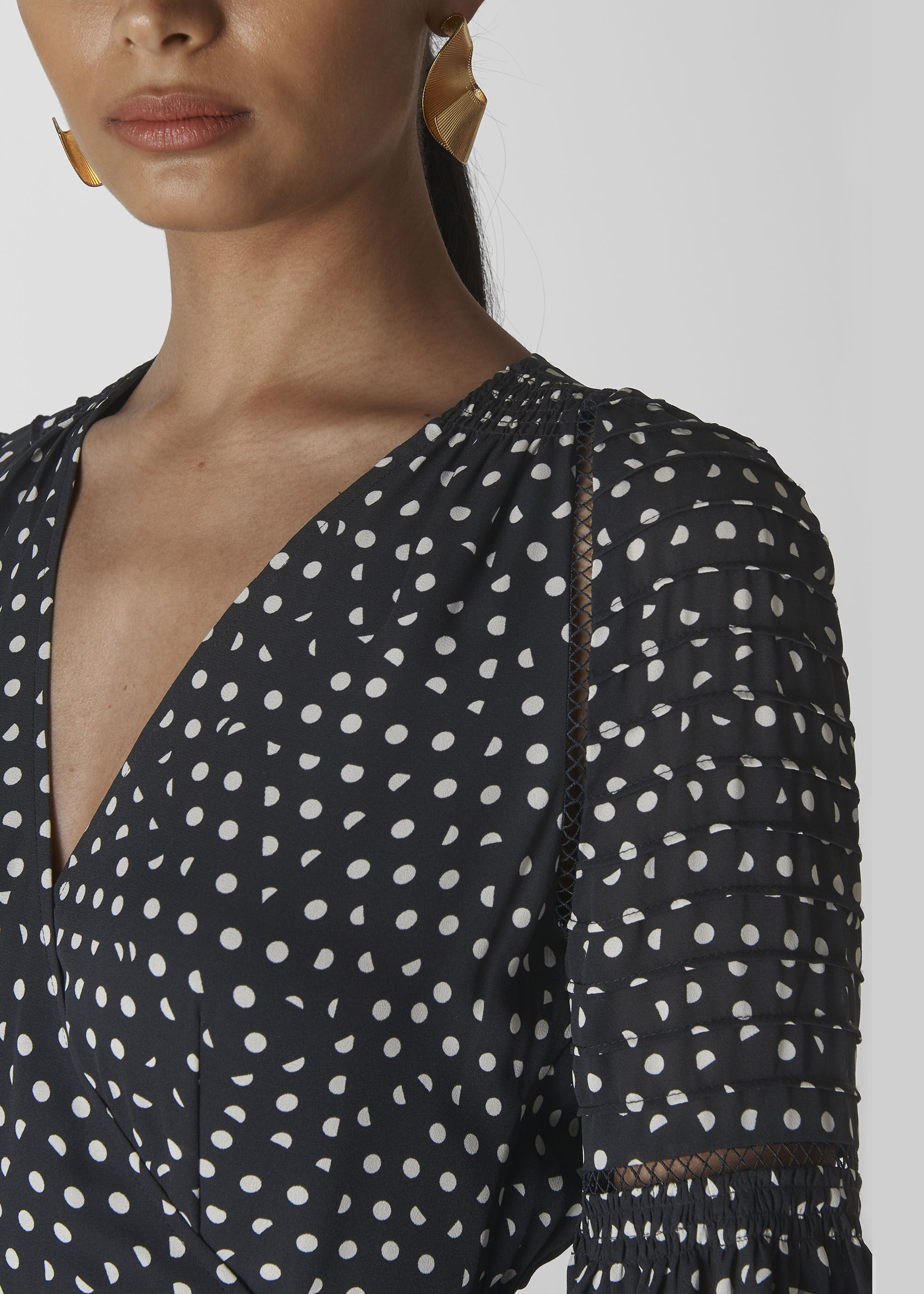 Navy spotted midi sales dress