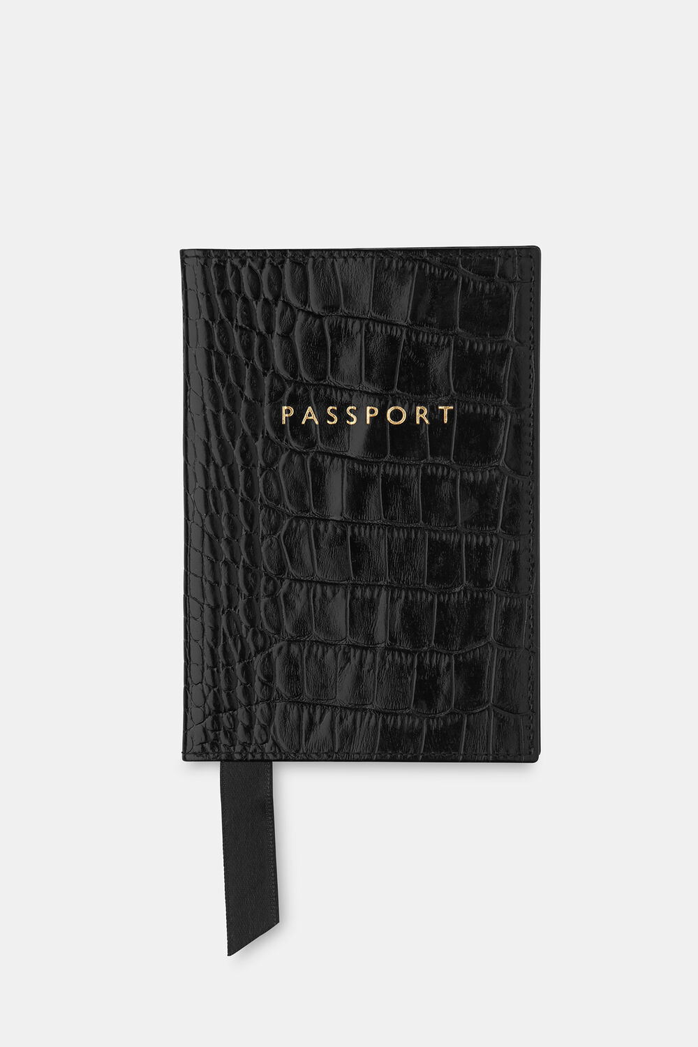 Black Shiny Croc Passport Holder