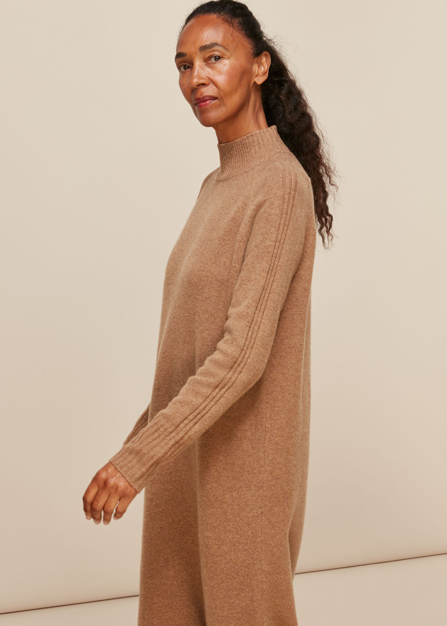 Camel Longline Wool Knit Dress WHISTLES