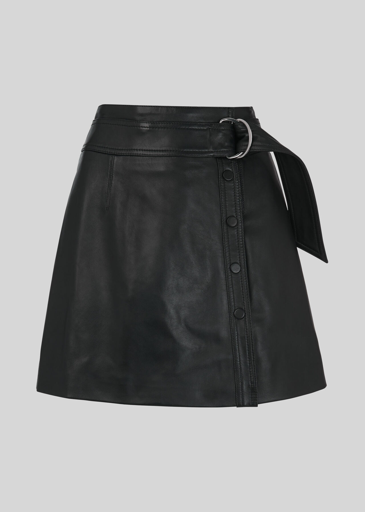 Tie Detail Leather Aline Skirt Black