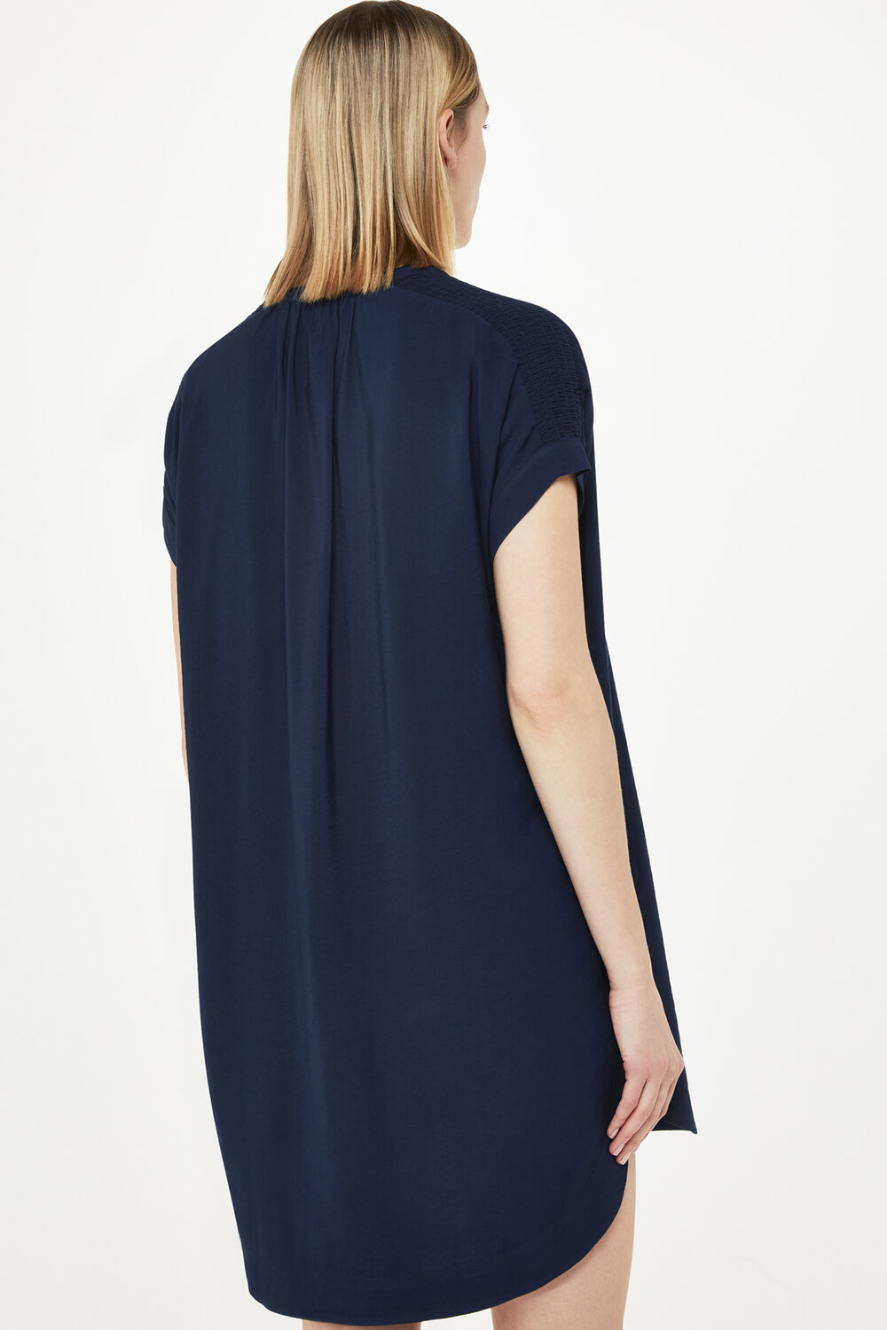 Navy Gathered Shoulder Mina Dress