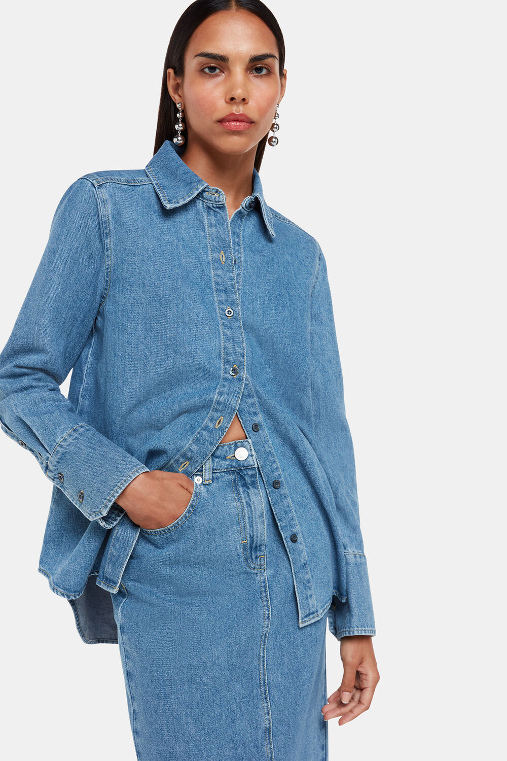 Straight Denim Midi Skirt
