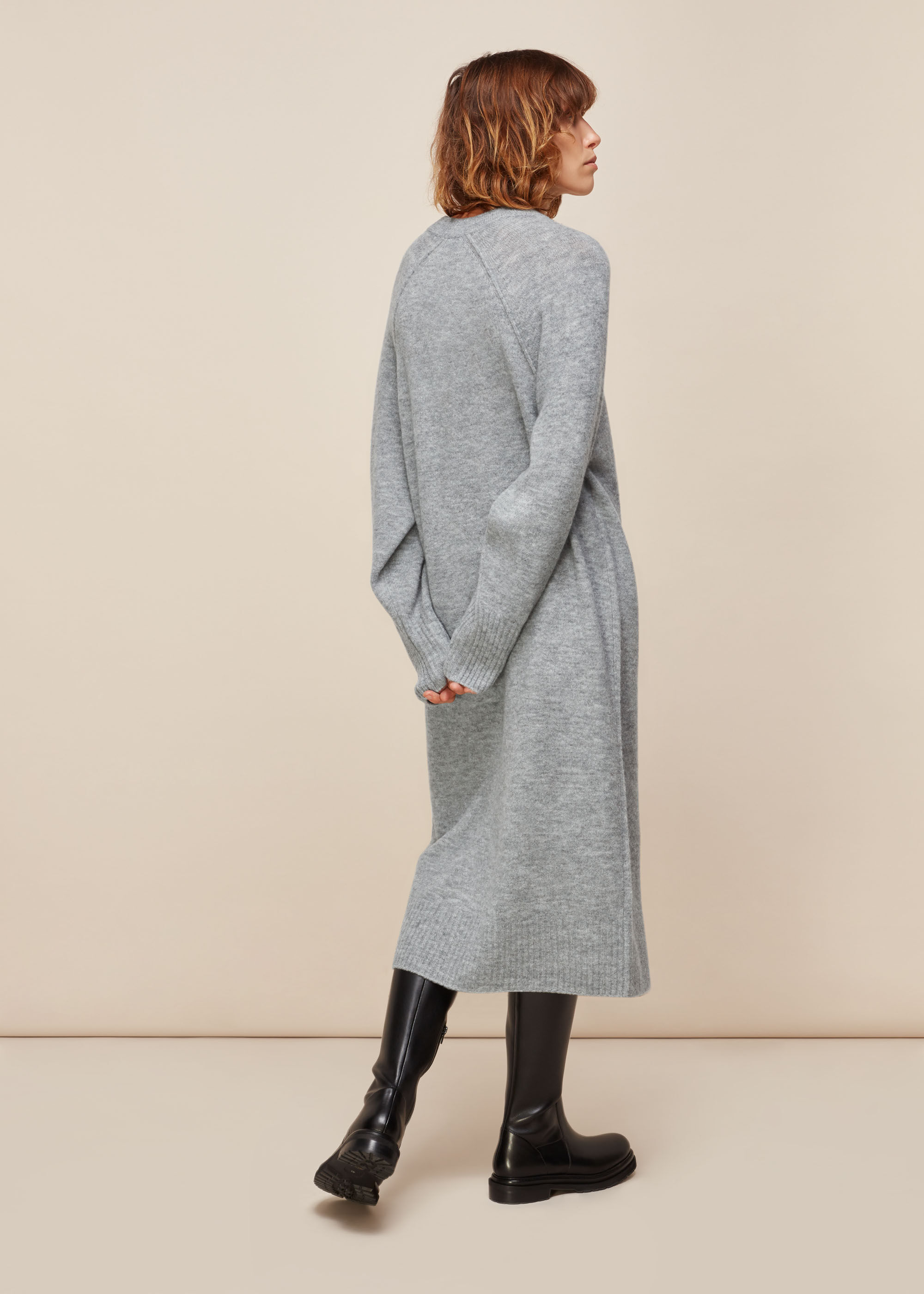 Grey Marl Midi Length Knit Dress | WHISTLES | Whistles US |