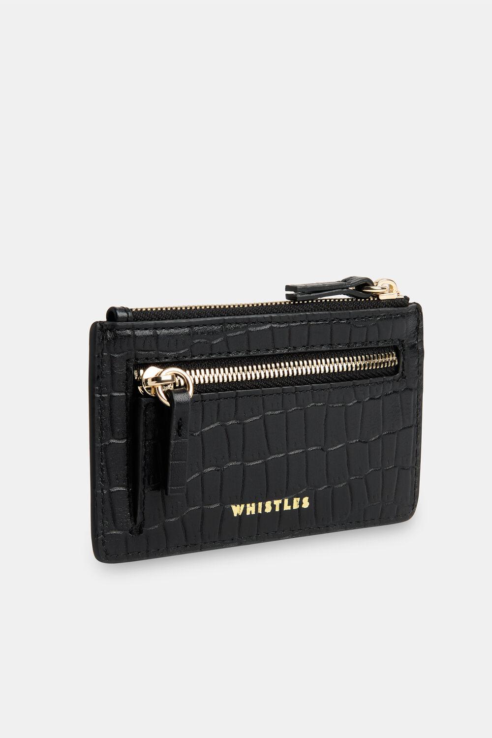Black Croc Zip Top Card Holder Purse