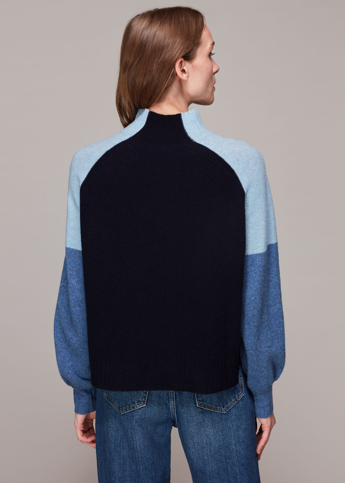 Blue Colour Block Merino Jumper WHISTLES