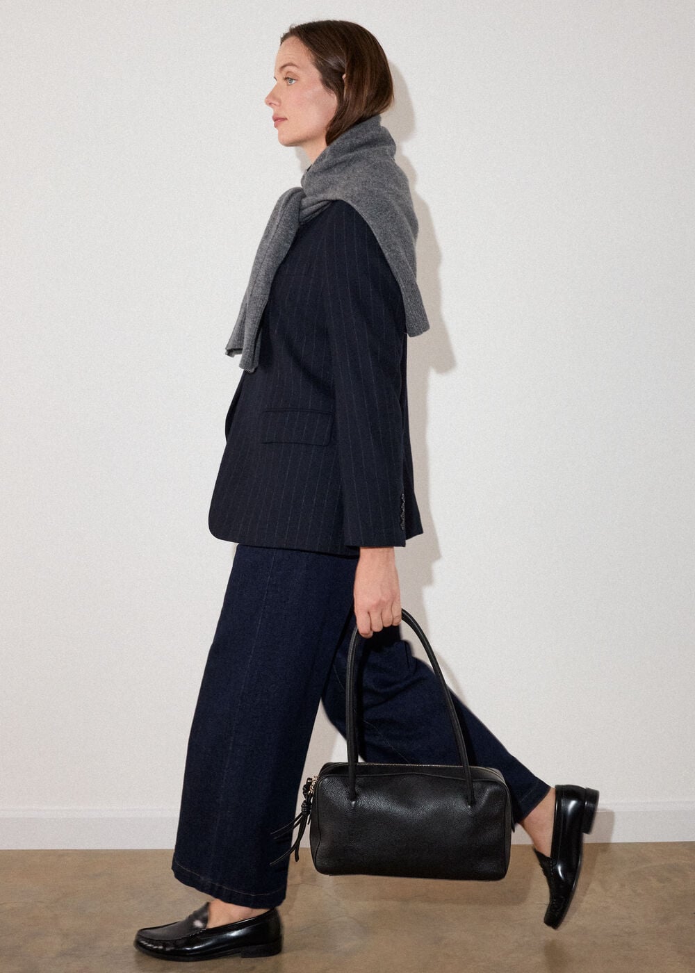 Pinstripe Wool Blend Blazer