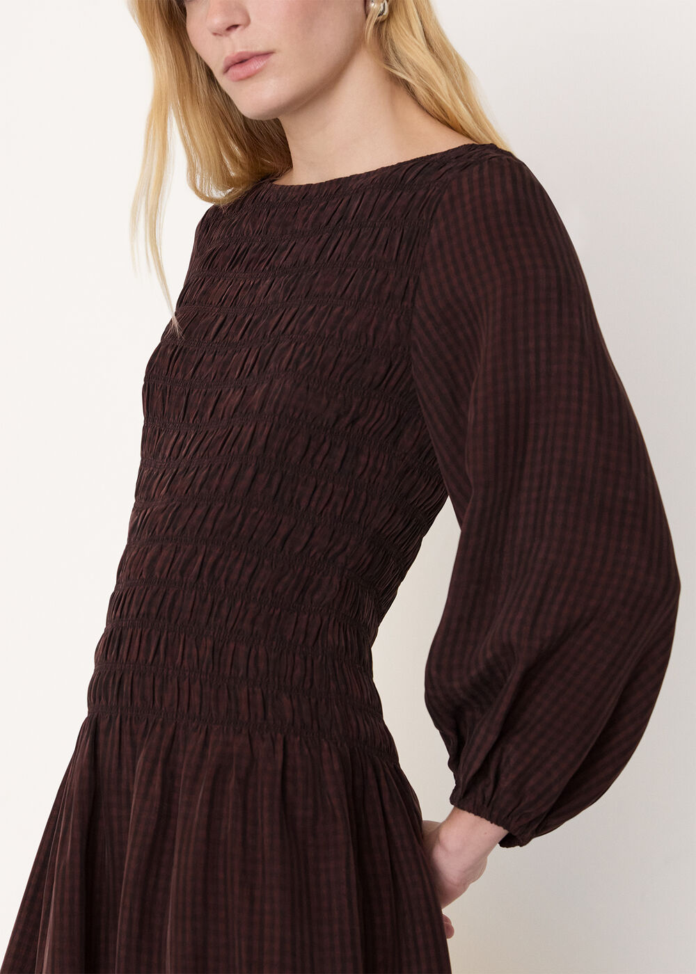 Checked Shirred Dress