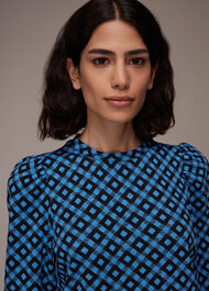 Jacquard Puff Sleeve Check Top