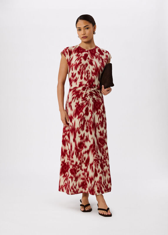 Red Petite Blurred Floral Crepe Dress