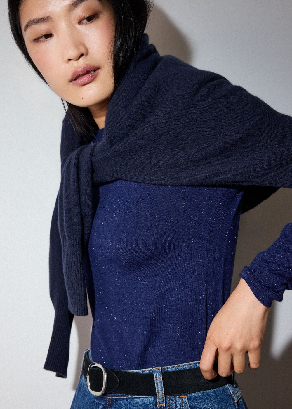 Navy Annie Sparkle Crew Neck Sweater