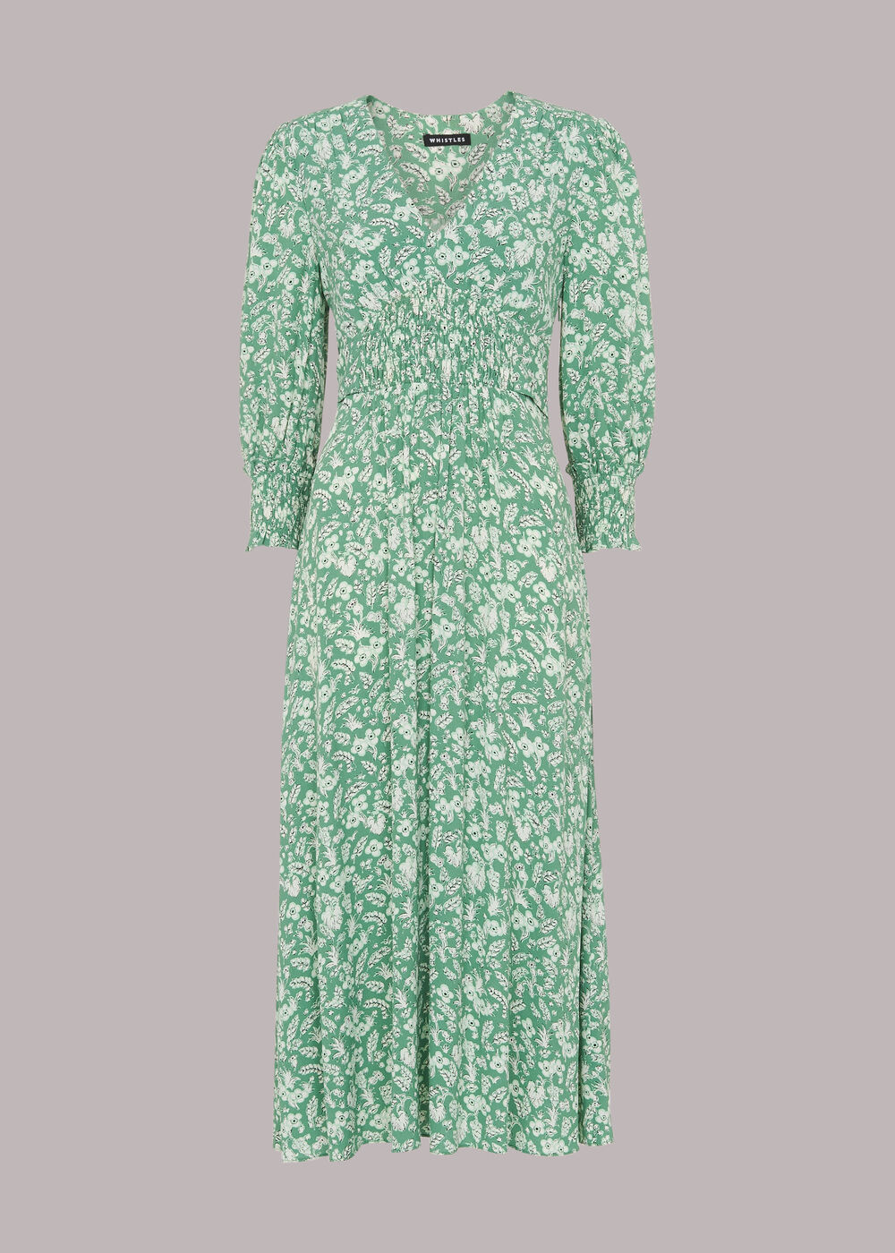 Shirred Wheat Floral Dress