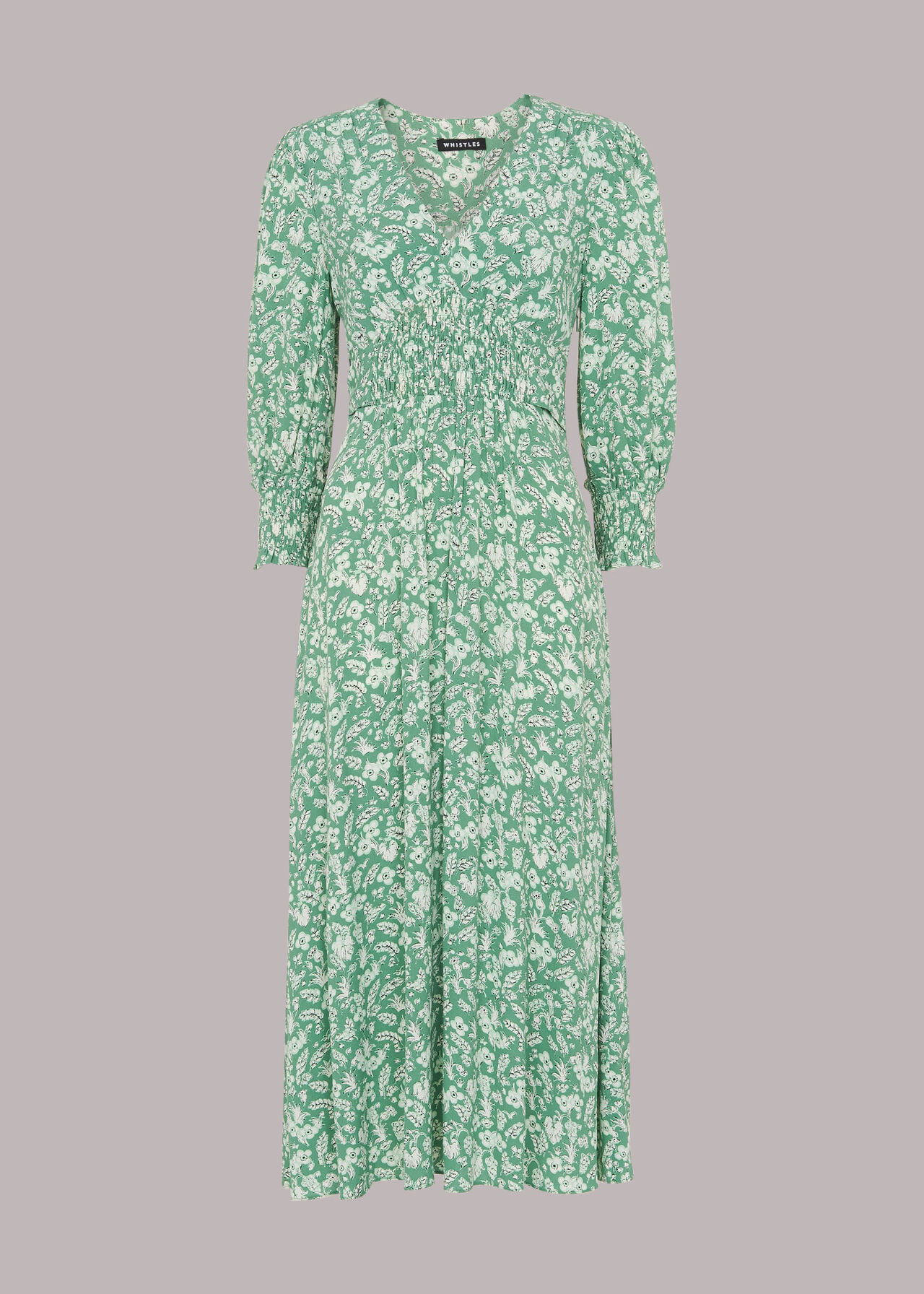 Shirred Wheat Floral Dress