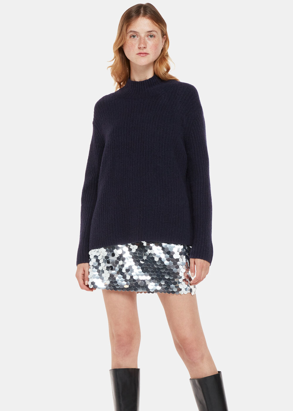 Wool Mix Rib Funnel Neck