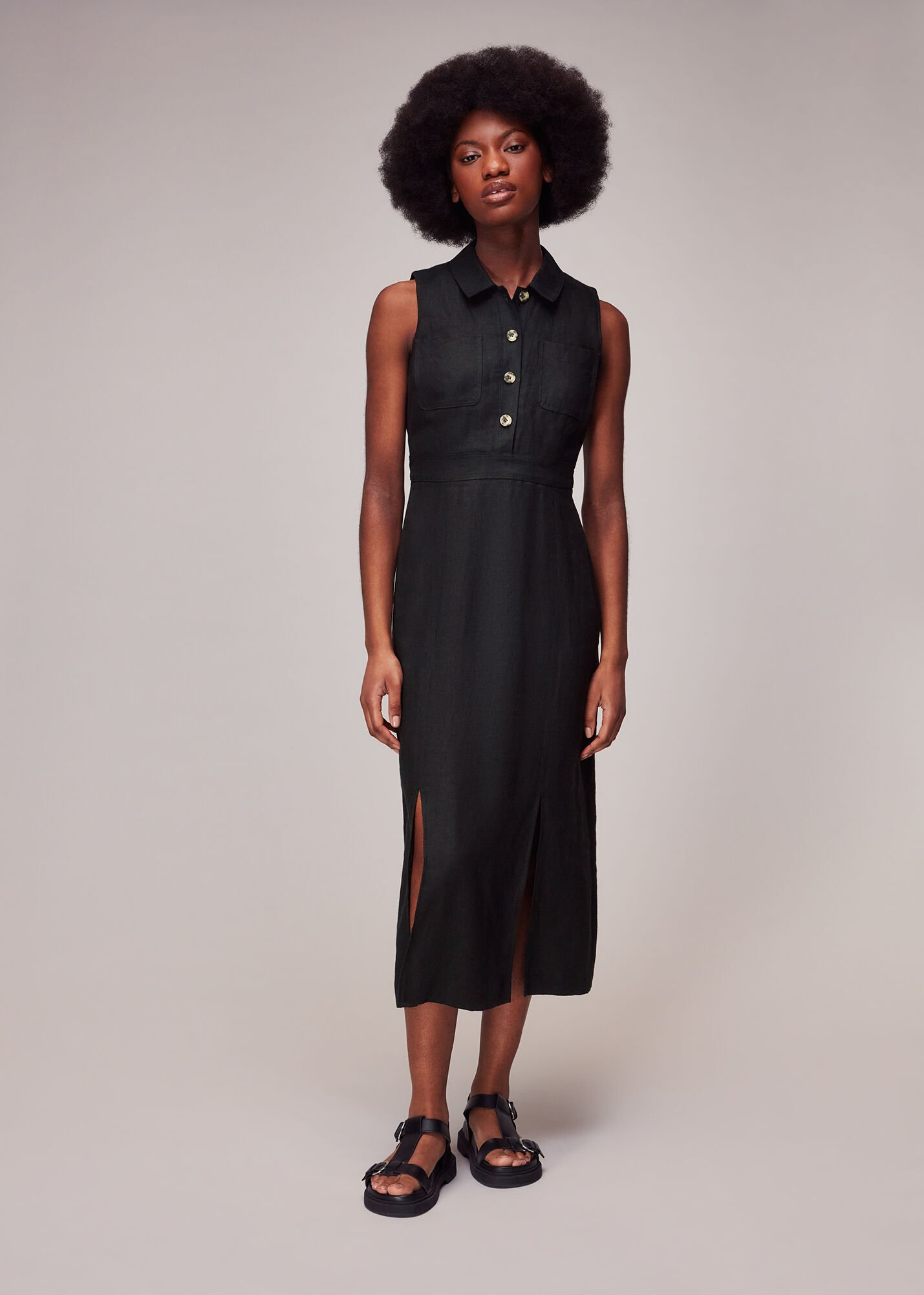 Black midi sales linen dress