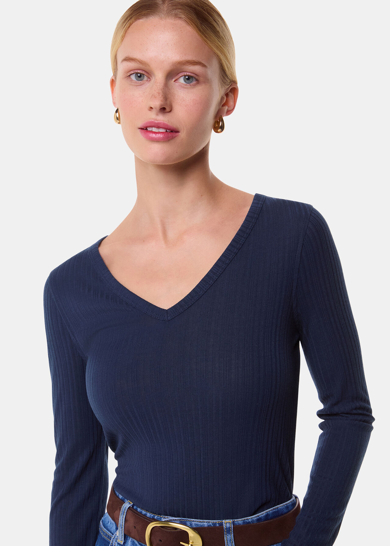 Diagonal Rib V Neck Top