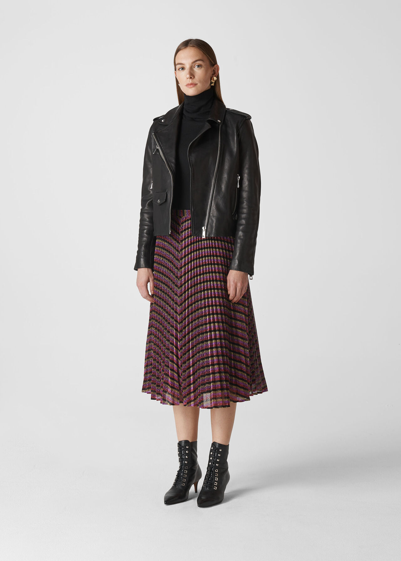 Stripe Sparkle Pleated Skirt