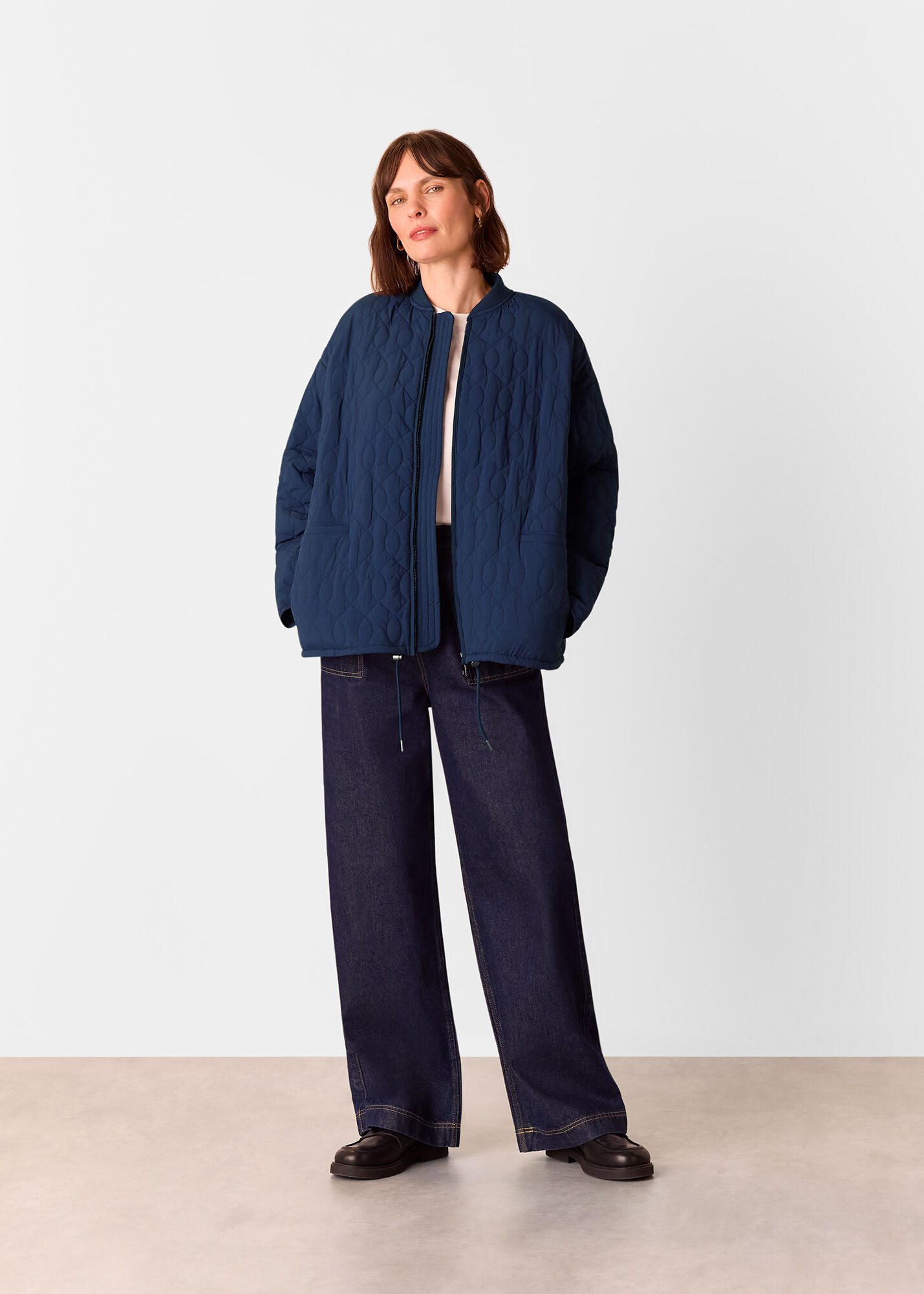 Navy Nia Drawstring Quilted Jacket | WHISTLES | Whistles US |