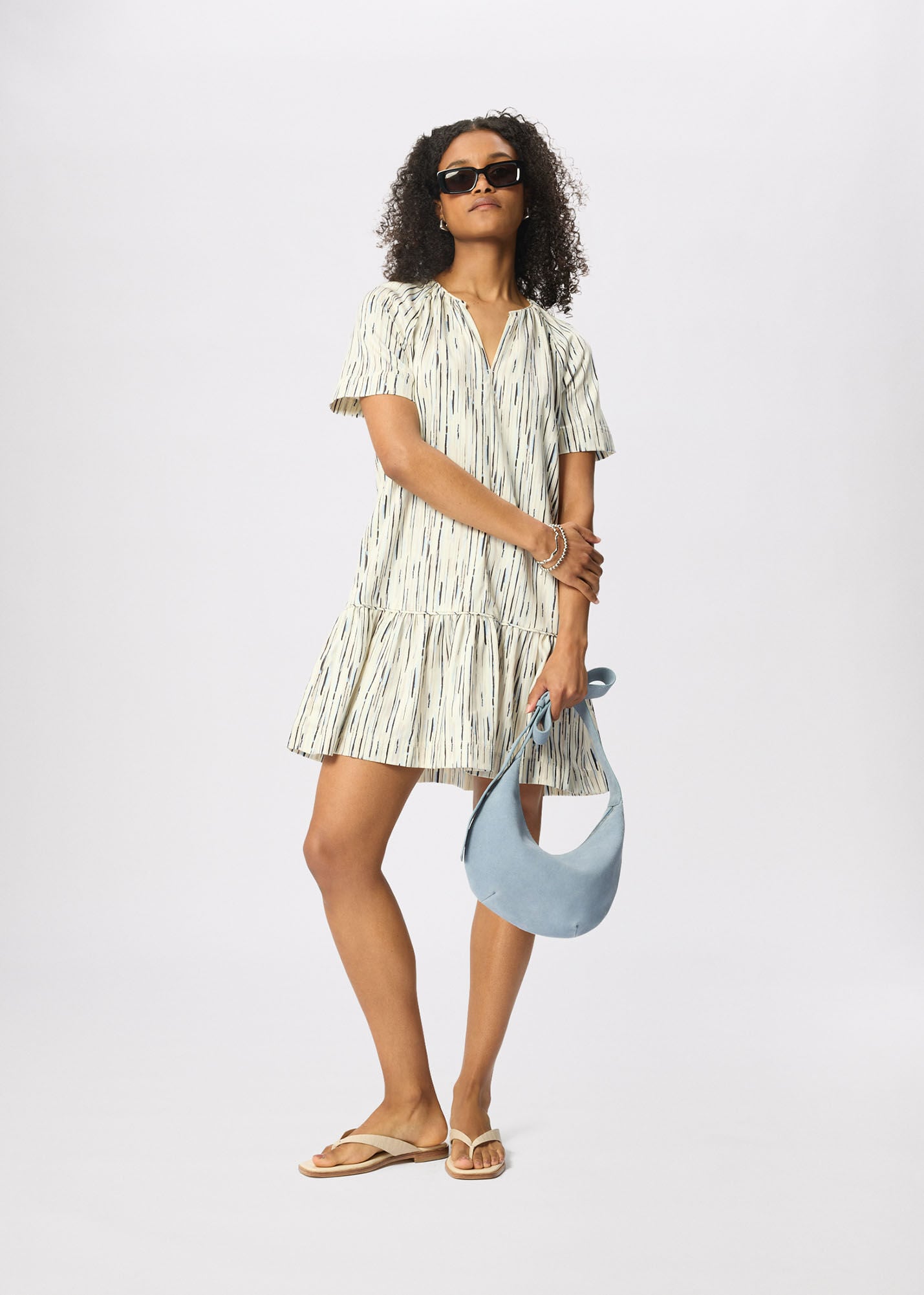 Ivory/Multi Abstract Stripe Short Dress | WHISTLES | Whistles US |