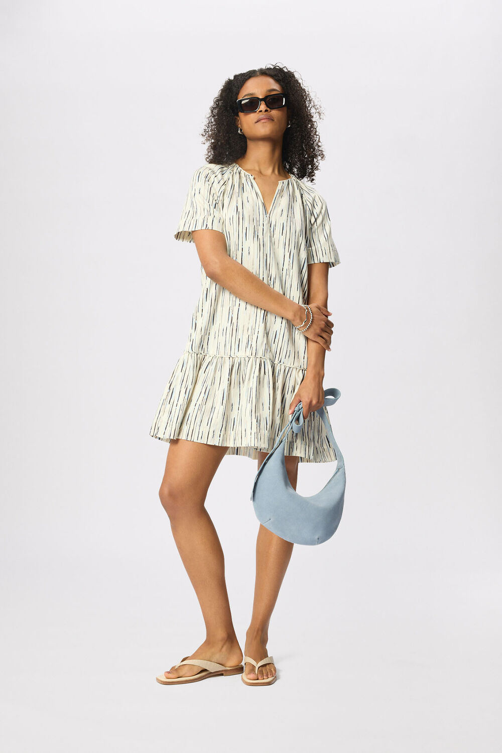Ivory Abstract Stripe Short Dress