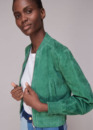 Cropped Suede Bomber Jacket