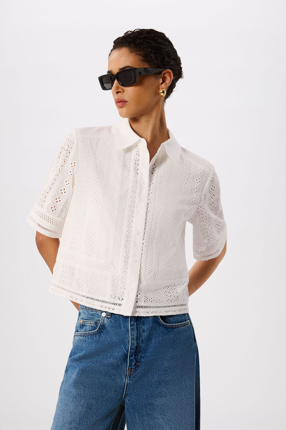 White Broderie Cotton Shirt