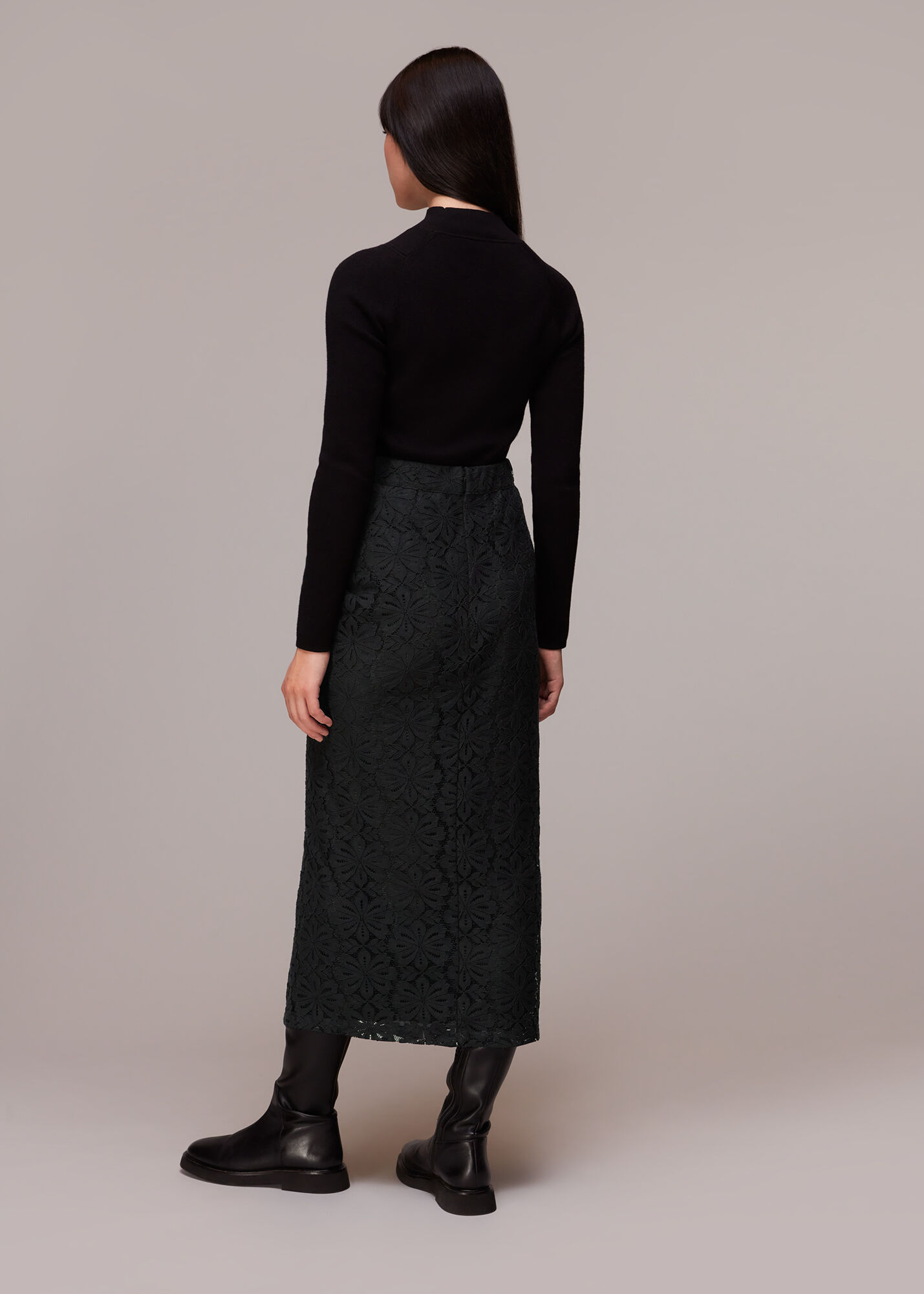 Black Lace Column Skirt | WHISTLES