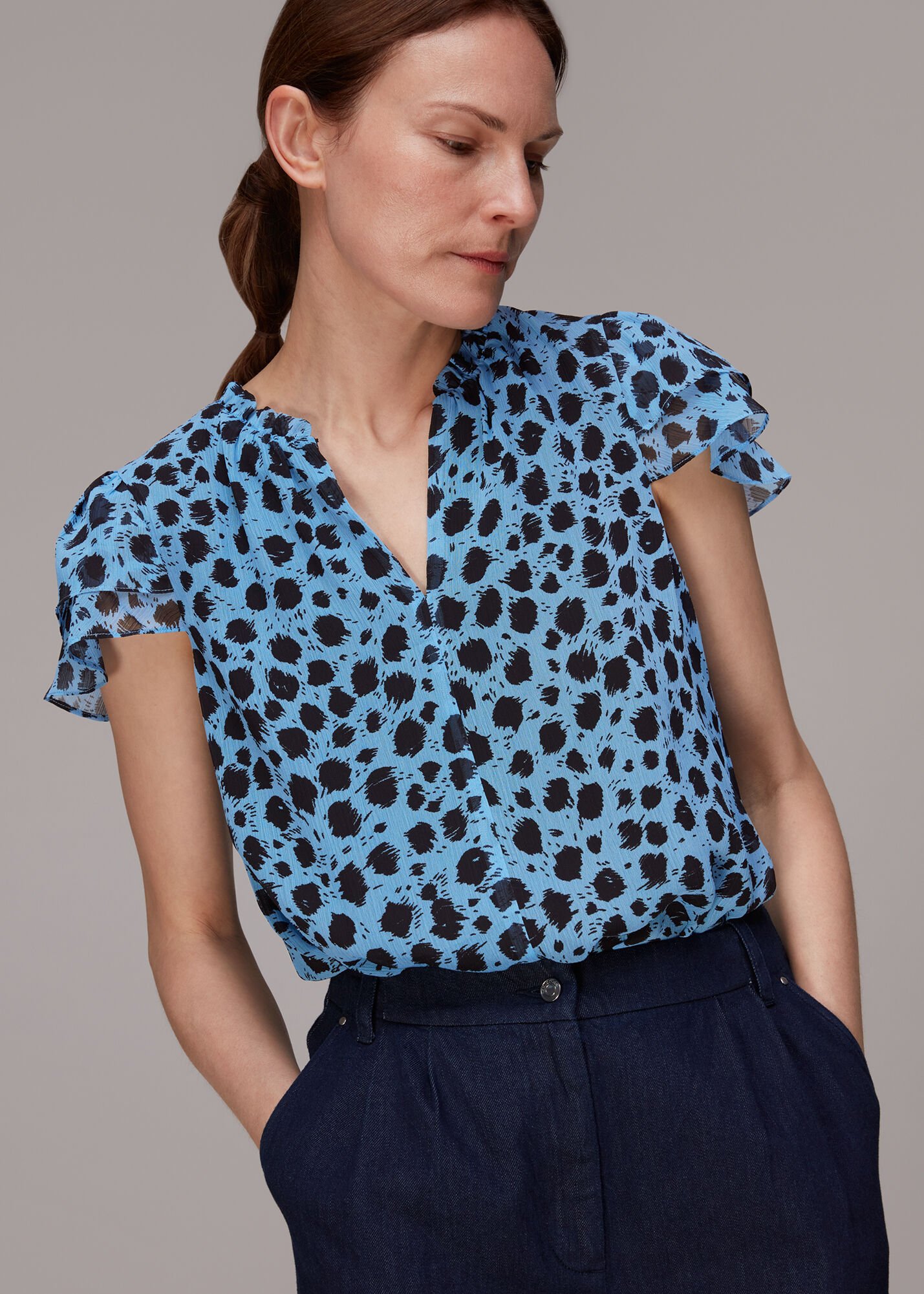 Black White Brushed Dalmatian Blouse WHISTLES