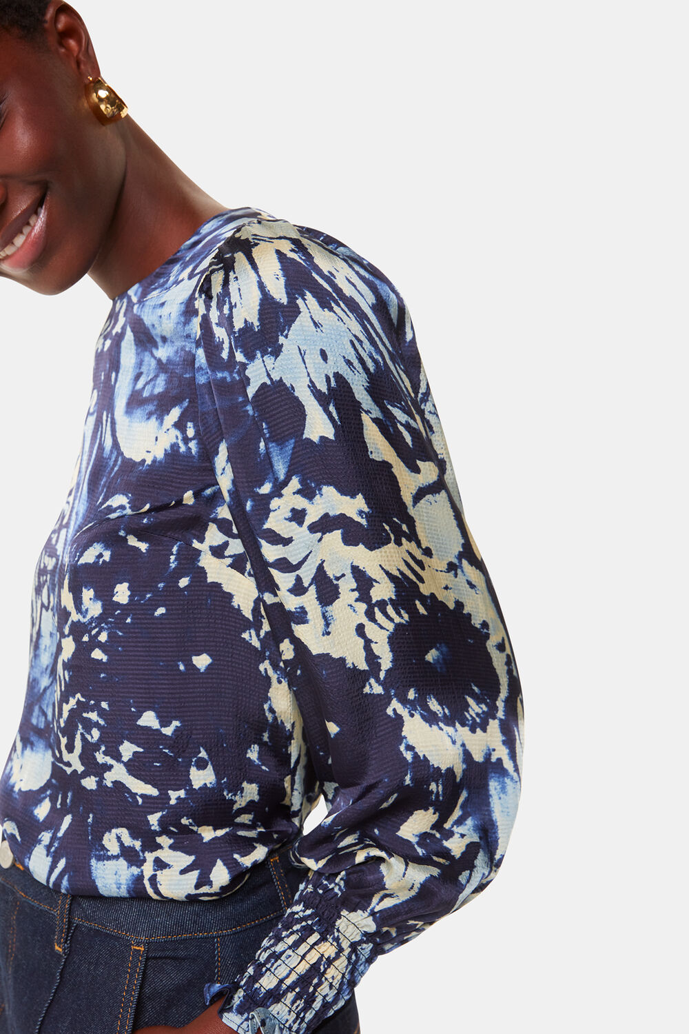 Navy Dazzled Floral Satin Blouse