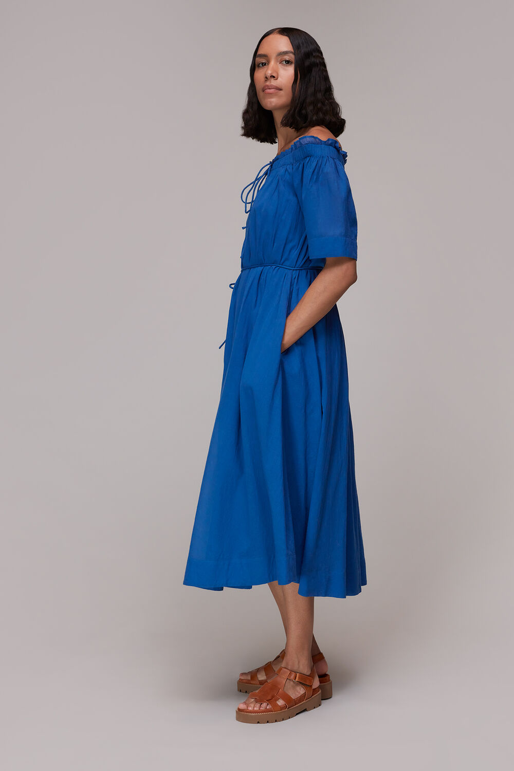 Blue Bardot Trapeze Midi Dress