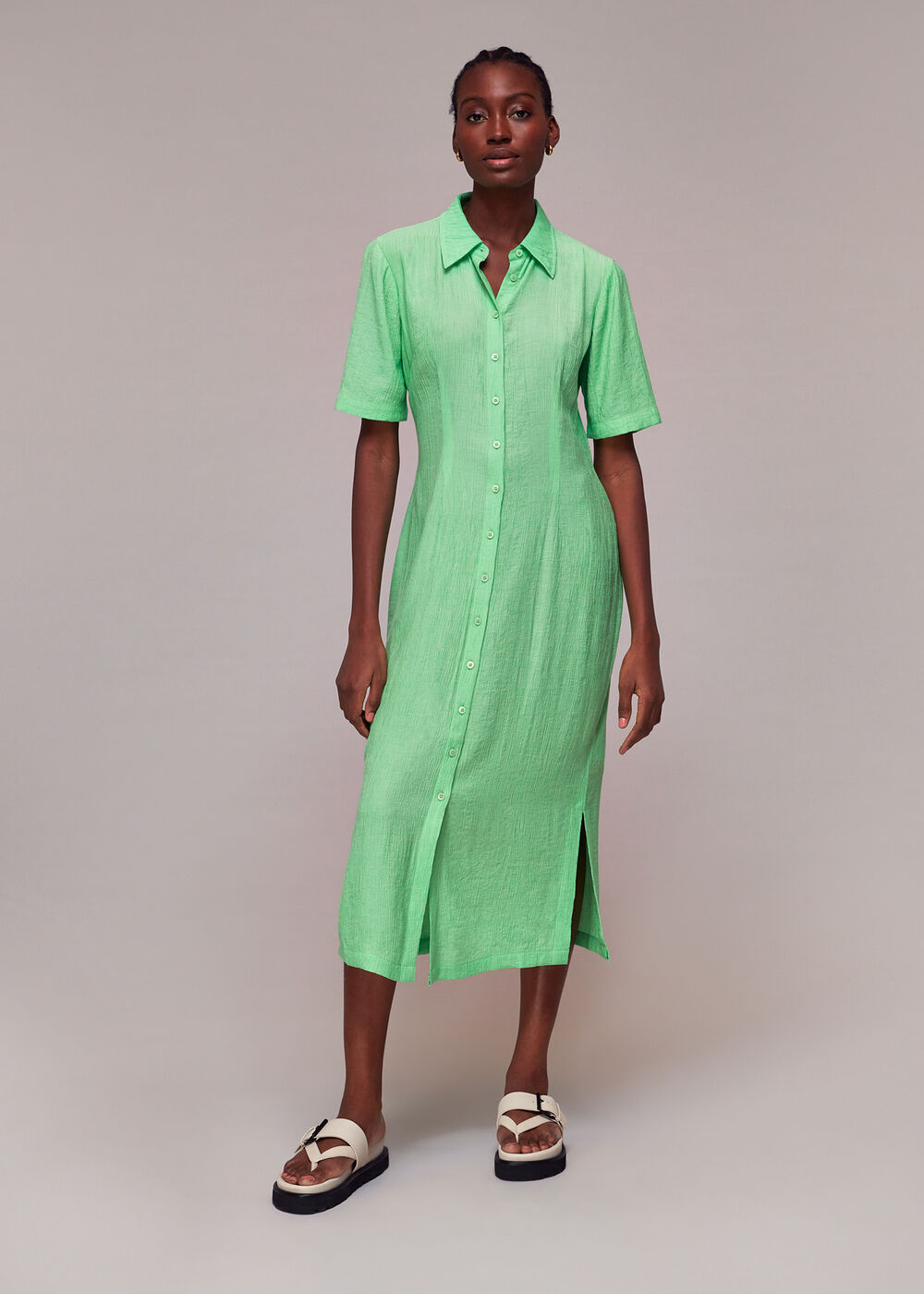 Millie Plisse Shirt Dress