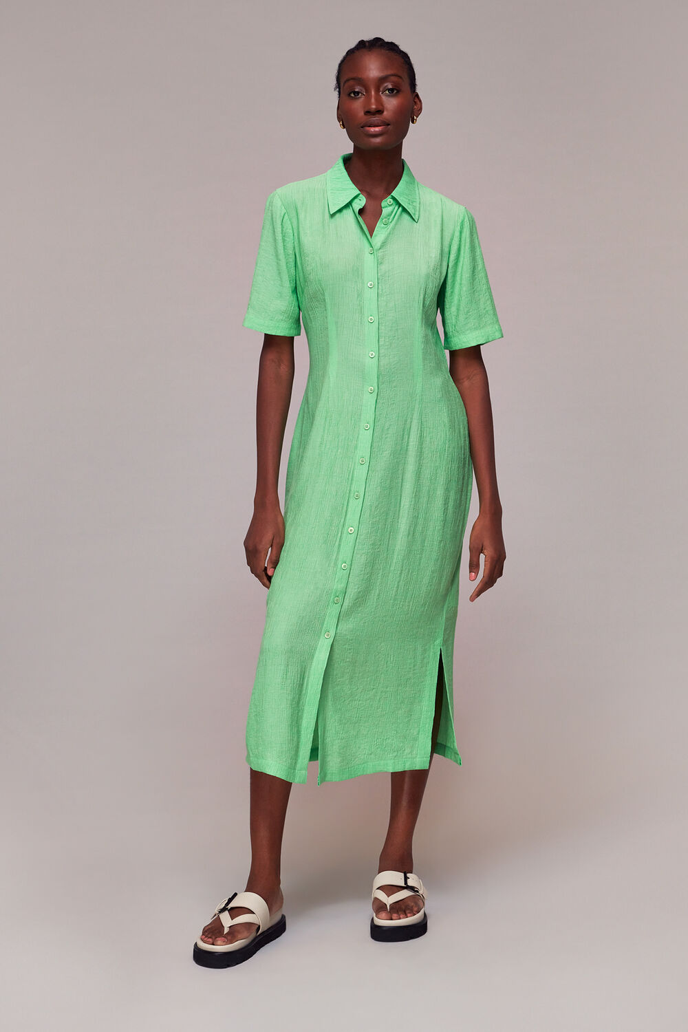 Millie Plisse Shirt Dress