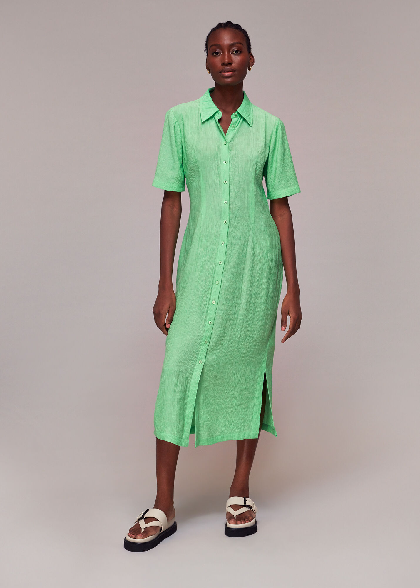 Lime Millie Plisse Shirt Dress WHISTLES
