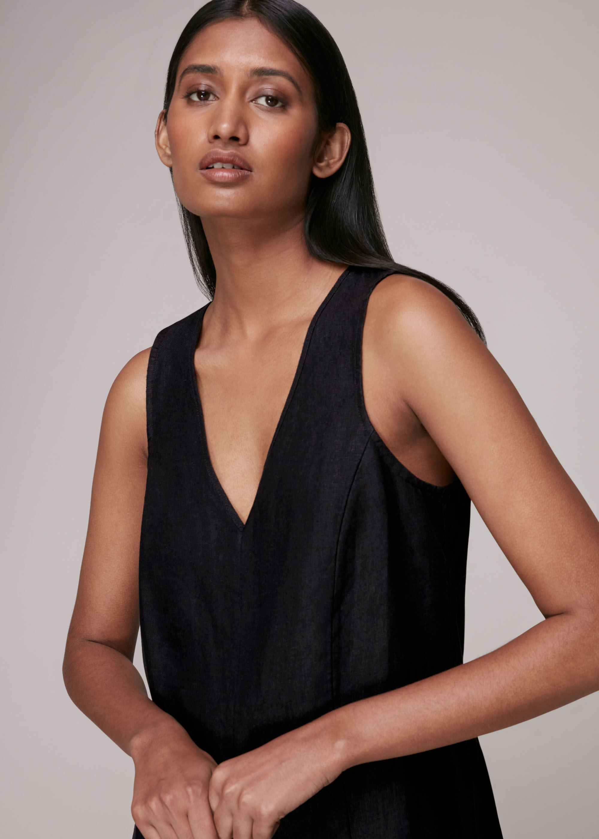 Linen v 2025 neck jumpsuit