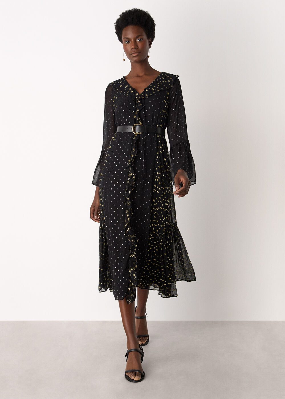 Metallic Dobby Ruffle Dress