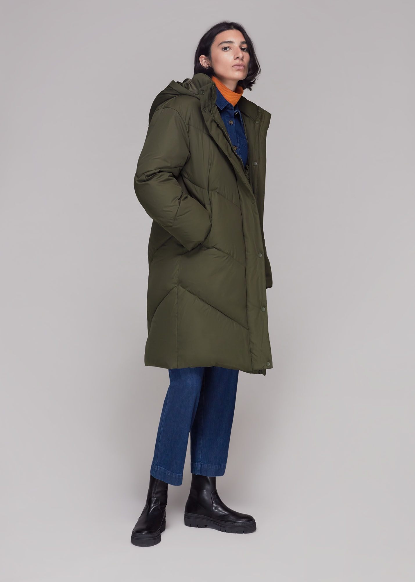 Whistles check deals longline puffer coat