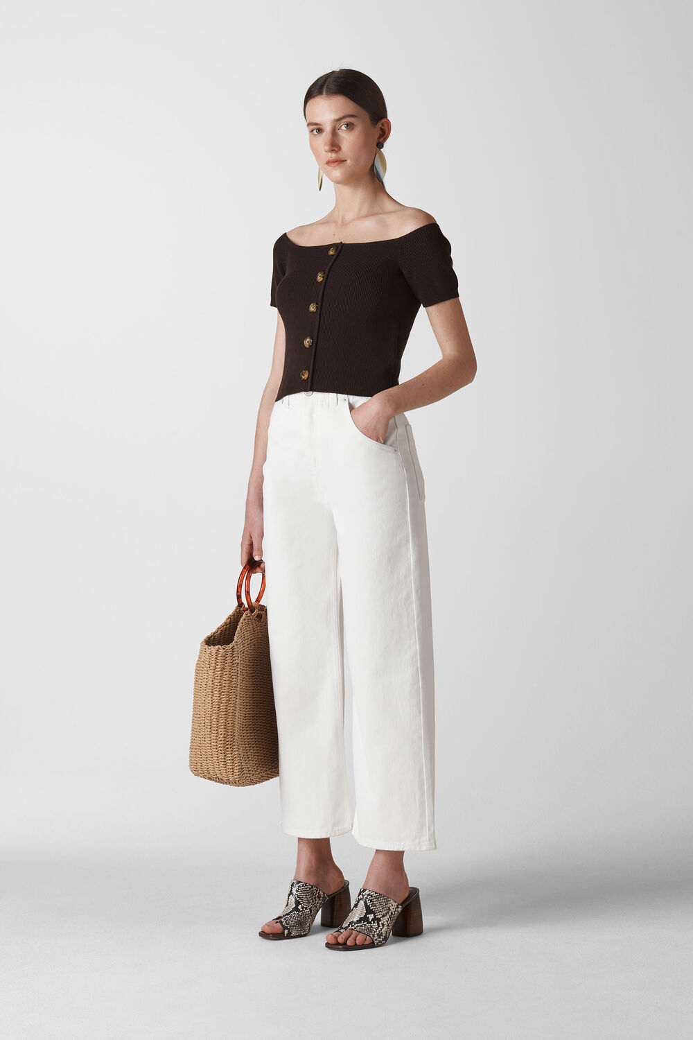 Button Front Rib Knit Brown