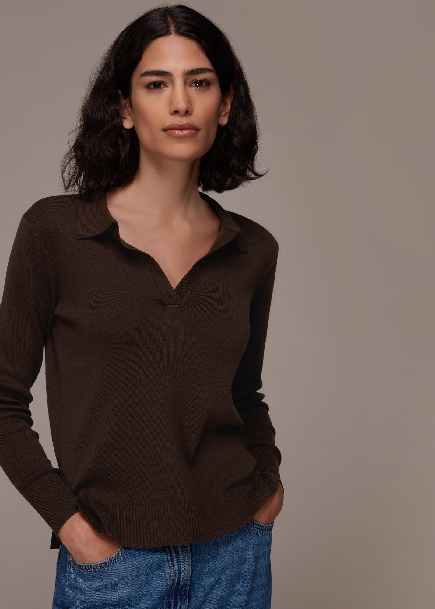Brown Knitted Polo Shirt WHISTLES