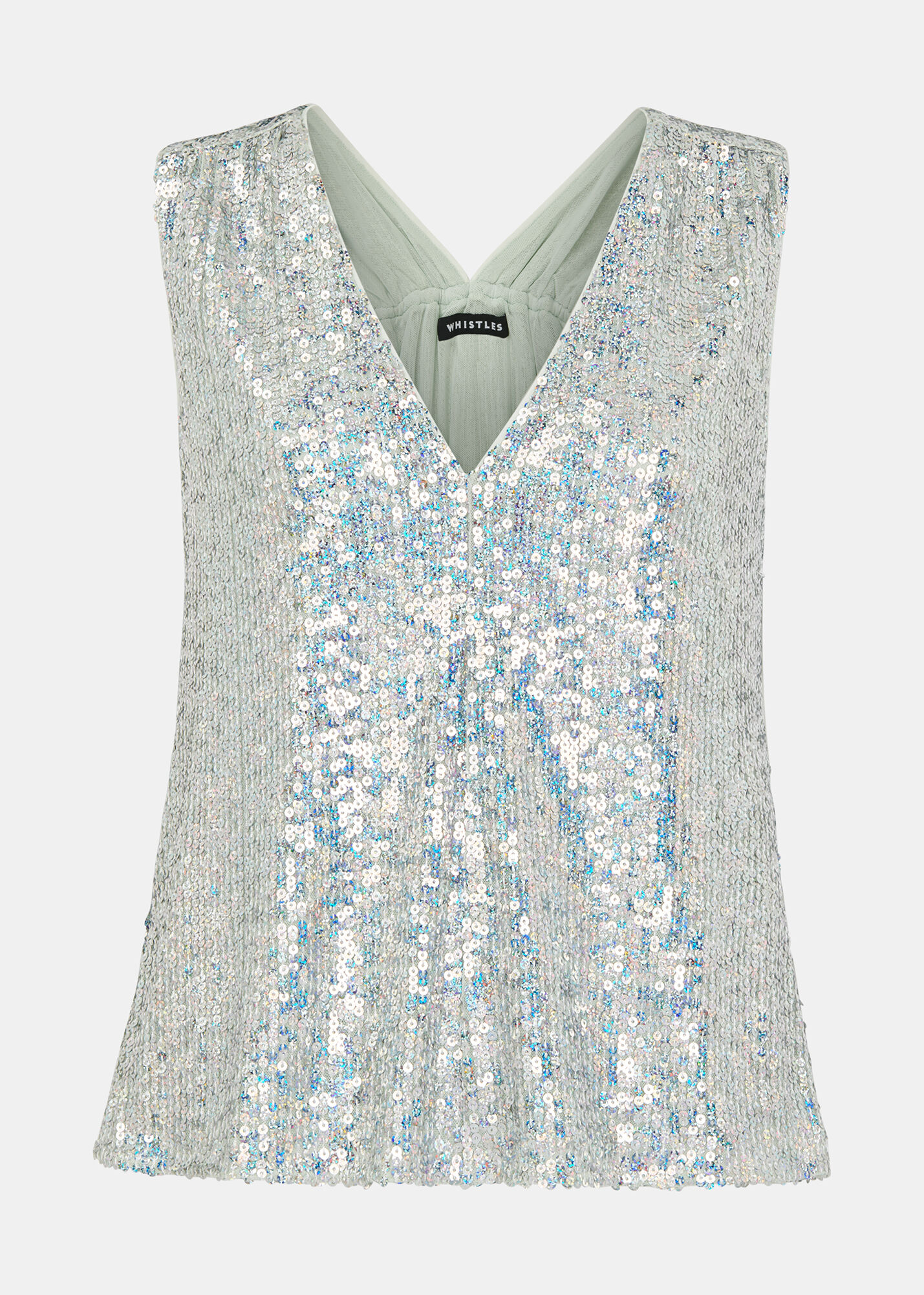 Silver sequin sleeveless top clearance