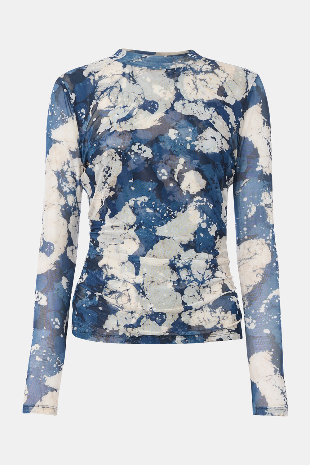 Blue Batik Marble Gathered Mesh Top