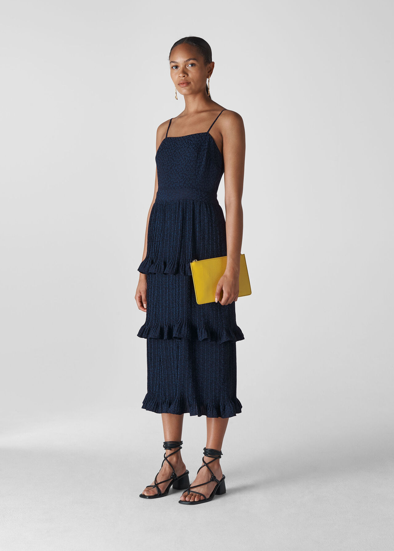 Navy Animal Jacquard Pleated Dress WHISTLES