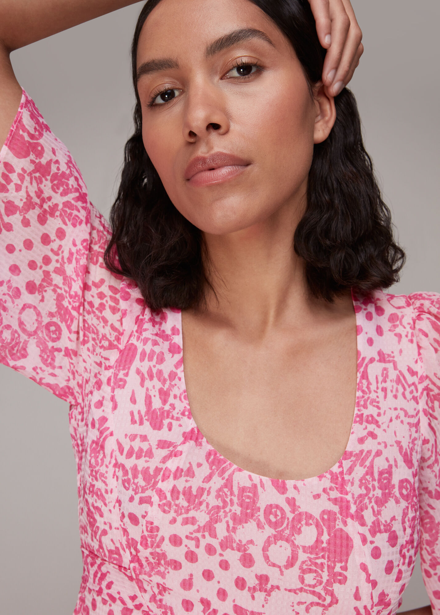 Pink/Multi Abstract Batik Midi Dress WHISTLES