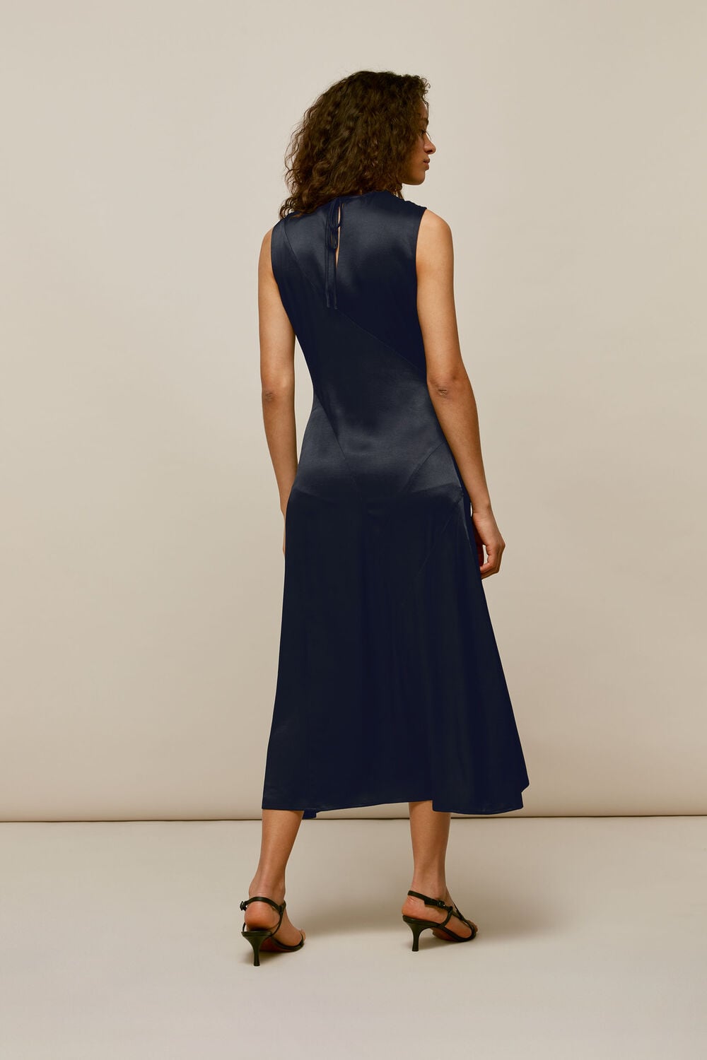 Satin Panelled Midi Dress Navy