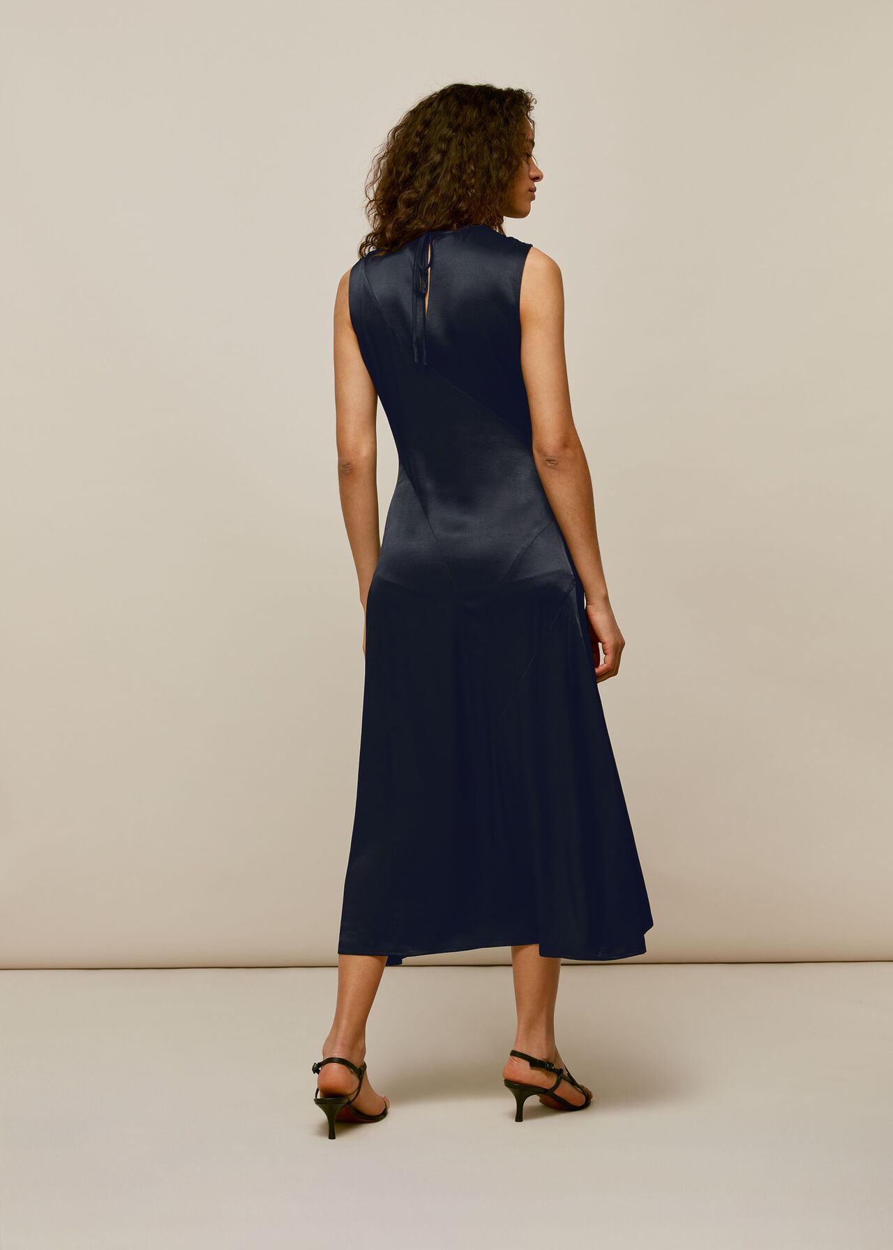 Satin Panelled Midi Dress Navy