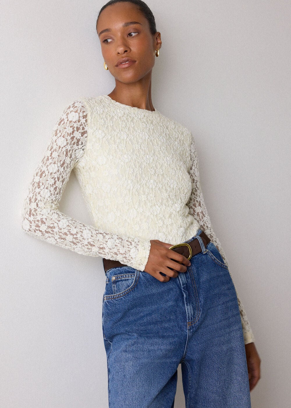 Ivory Lace Detail Jersey Top
