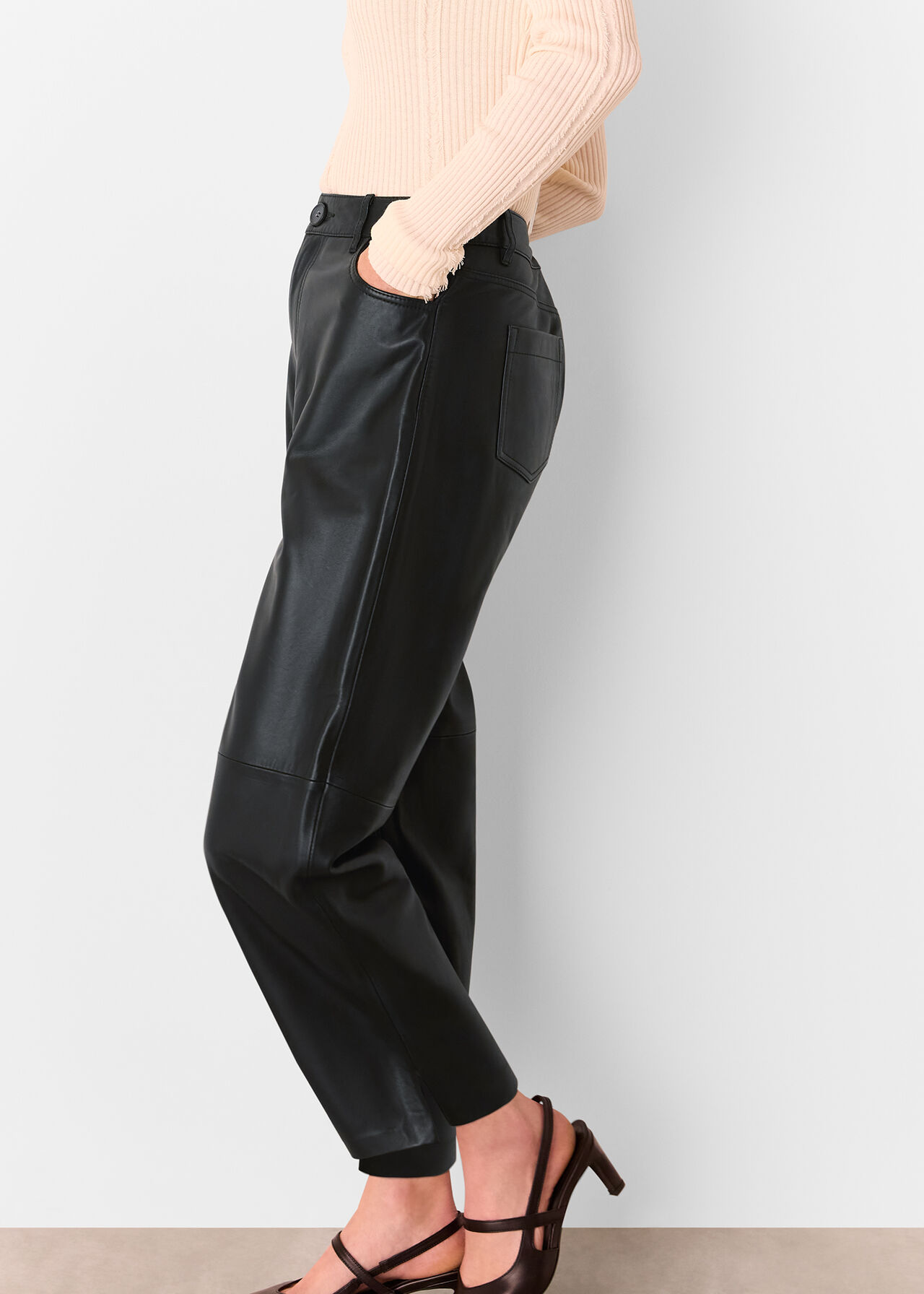 Leather Barrel Leg Trouser