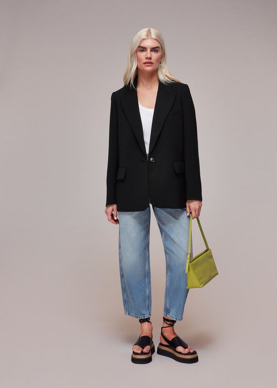 Black Petite Crepe Boyfriend Blazer