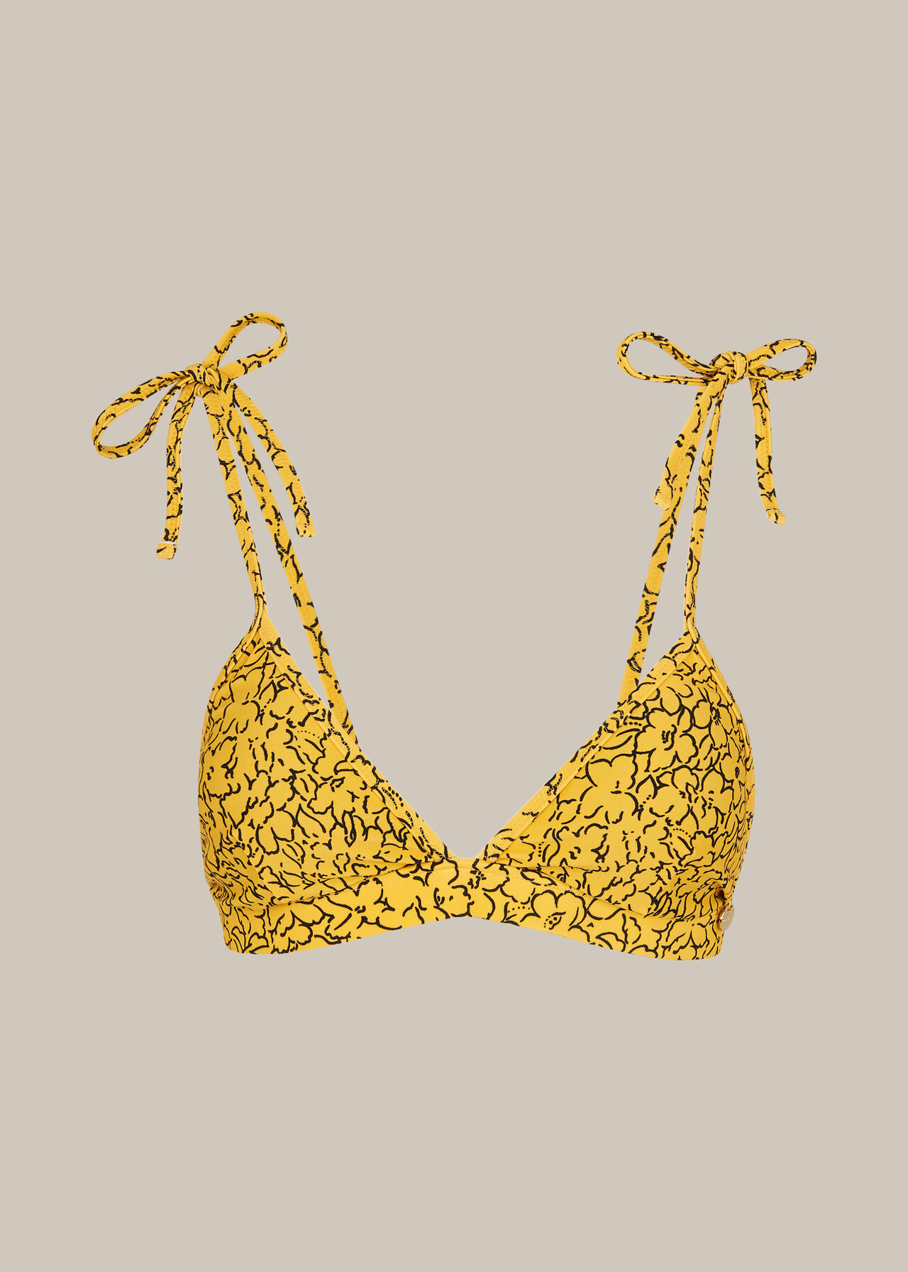 Floral Line Print Bikini Top Yellow