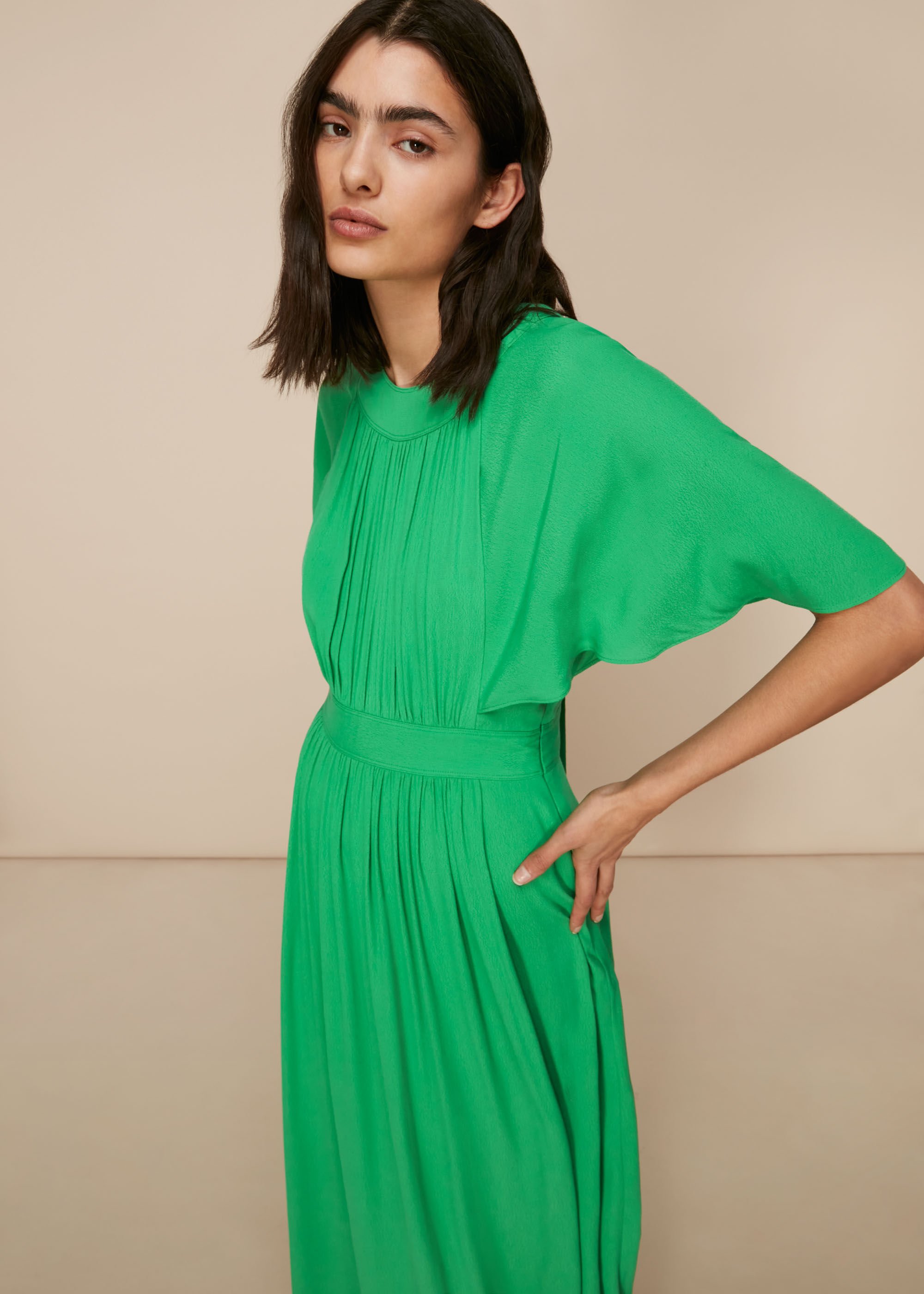 Green Amelia Cape Sleeve Dress WHISTLES