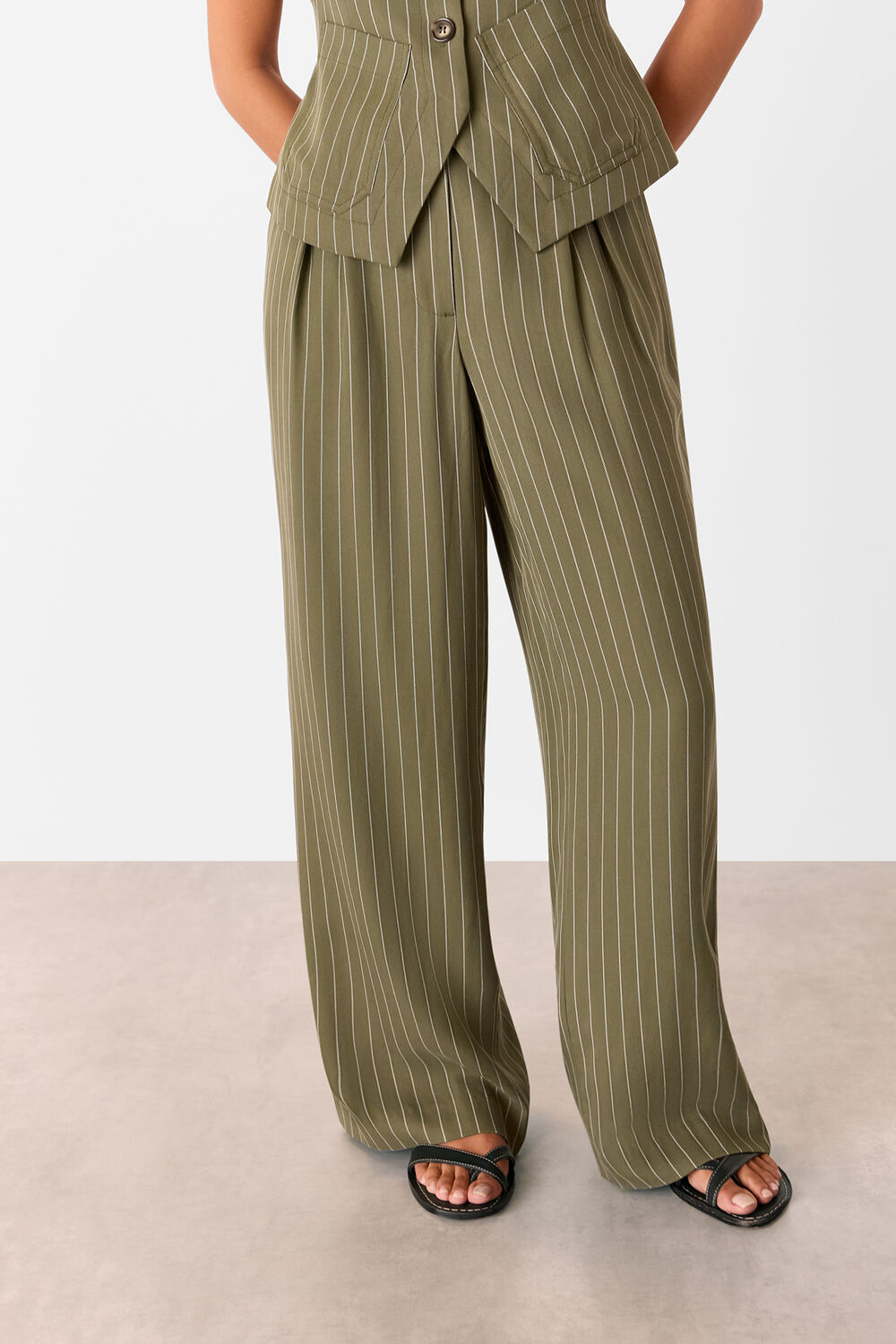 Khaki Petite Lottie Pinstripe Trouser