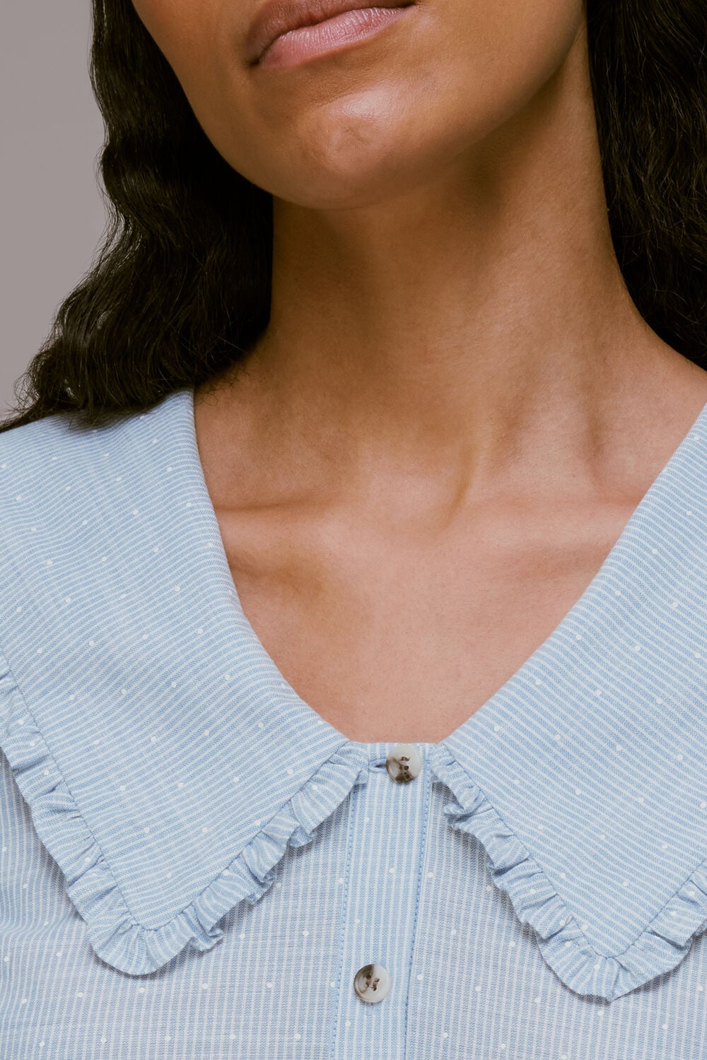 Stripe Spot Collar Detail Top